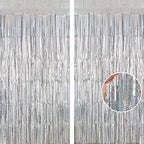 Silver Tinsel Foil Fringe Curtain Backdrop, 3.3 x 8.2 ft Metallic Glitter Curtain Streamers, 2 Pack Silver
