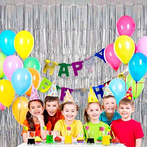 Silver Tinsel Foil Fringe Curtain Backdrop, 3.3 x 8.2 ft Metallic Glitter Curtain Streamers, 2 Pack Silver, alternate view 2
