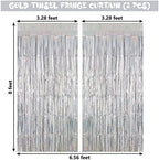 Silver Tinsel Foil Fringe Curtain Backdrop, 3.3 x 8.2 ft Metallic Glitter Curtain Streamers, 2 Pack Silver, alternate view 3