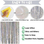 Silver Tinsel Foil Fringe Curtain Backdrop, 3.3 x 8.2 ft Metallic Glitter Curtain Streamers, 2 Pack Silver, alternate view 4