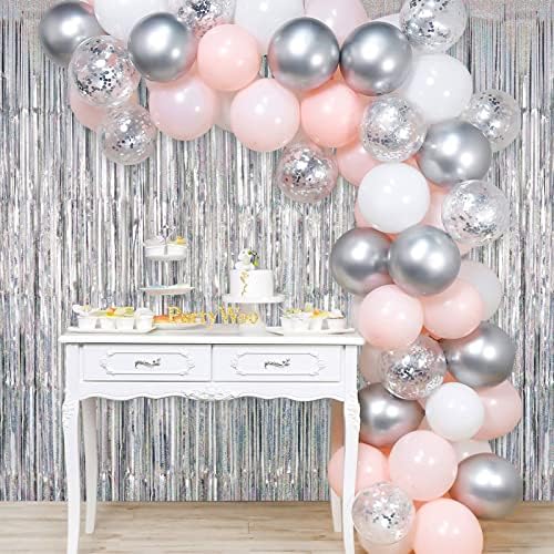 Silver Tinsel Foil Fringe Curtain Backdrop, 3.3 x 8.2 ft Metallic Glitter Curtain Streamers, 2 Pack Silver, alternate view 5