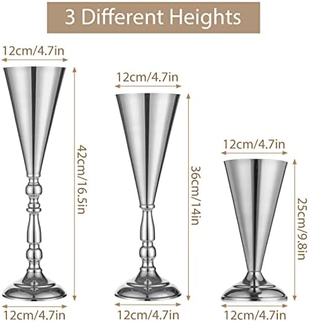 Silver Trumpet Flower Wedding Centerpiece Riser Stand, 2Pcs, 14in in Silver, alternate view 3