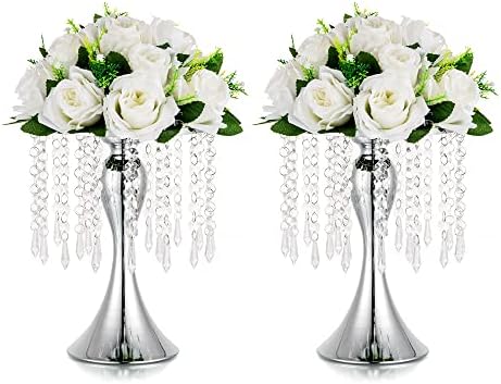 Silver Vase Stand Table: 10.2in Wedding Centerpieces, Set of 2 in Silver