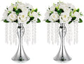 Silver Vase Stand Table: 10.2in Wedding Centerpieces, Set of 2 in Silver