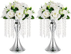 Silver Vase Stand Table: 10.2in Wedding Centerpieces, Set of 2 in Silver