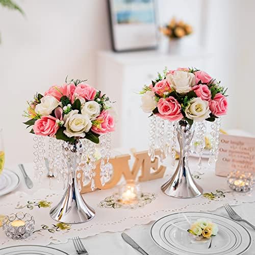 Silver Vase Stand Table: 10.2in Wedding Centerpieces, Set of 2 in Silver, alternate view 4