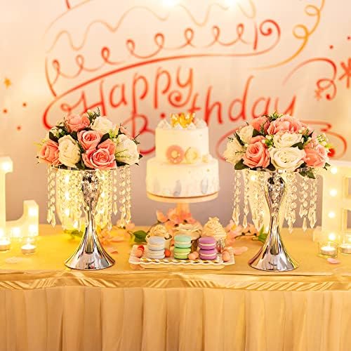 Silver Vase Stand Table: 10.2in Wedding Centerpieces, Set of 2 in Silver, alternate view 5