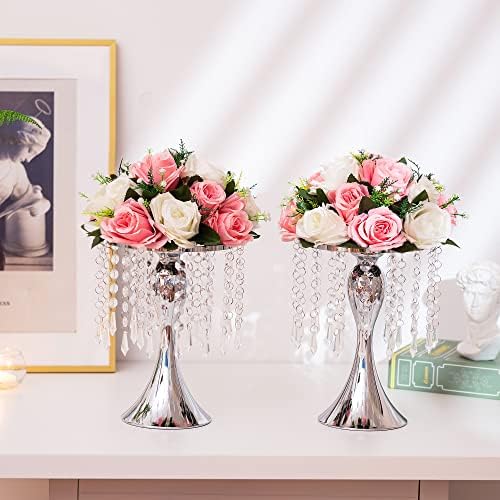 Silver Vase Stand Table: 10.2in Wedding Centerpieces, Set of 2 in Silver, alternate view 6