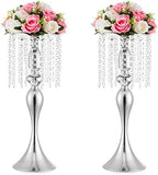 Silver Vase Stand Table: 21.3in Wedding Centerpieces, Set of 2 in Silver