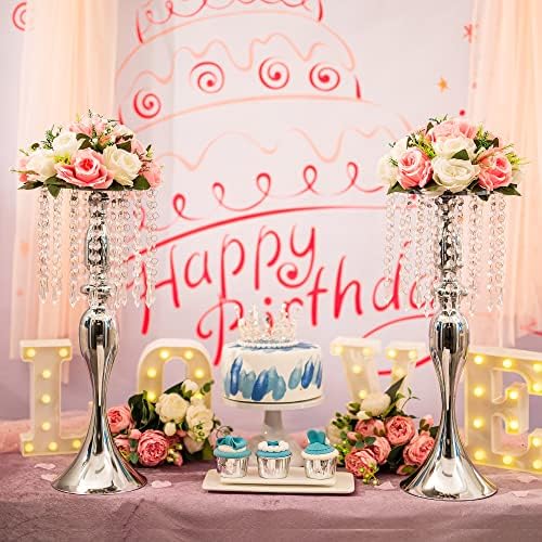 Silver Vase Stand Table: 21.3in Wedding Centerpieces, Set of 2 in Silver, alternate view 5