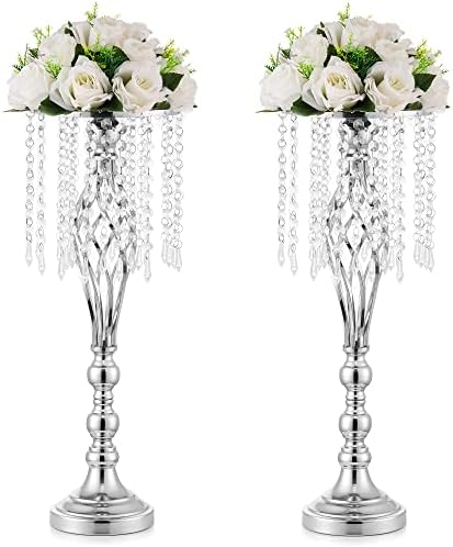 Silver Vases Centerpieces for Table: 21.7in Flower Stand, Set of 2 in Sliver