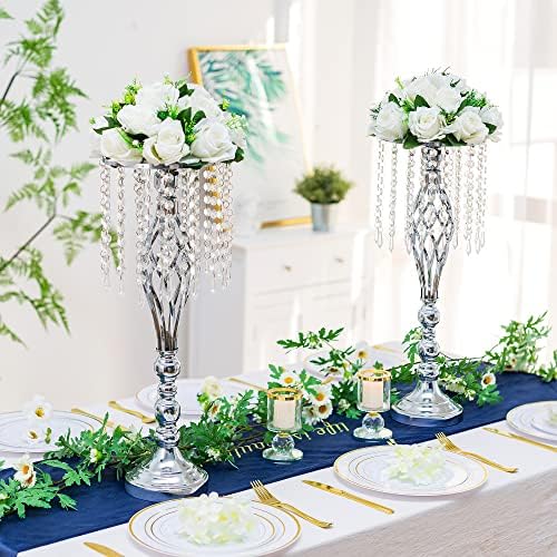 Silver Vases Centerpieces for Table: 21.7in Flower Stand, Set of 2 in Sliver, alternate view 2