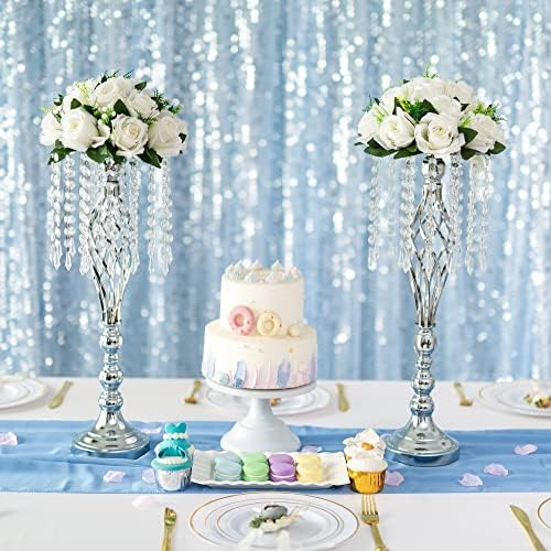 Silver Vases Centerpieces for Table: 21.7in Flower Stand, Set of 2 in Sliver, alternate view 4