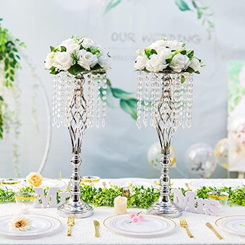Silver Vases Centerpieces for Table: 21.7in Flower Stand, Set of 2 in Sliver, alternate view 5
