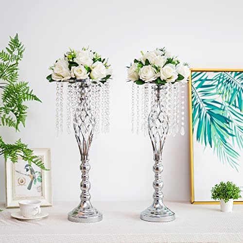 Silver Vases Centerpieces for Table: 21.7in Flower Stand, Set of 2 in Sliver, alternate view 6