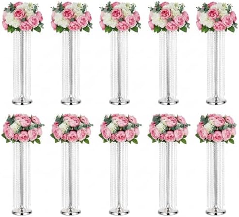 Silver Wedding Vases for Centerpieces - 10pcs of 35.4in Tall Flower Stands in Silver