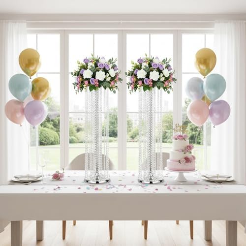 Silver Wedding Vases for Centerpieces - 10pcs of 35.4in Tall Flower Stands in Silver, alternate view 5