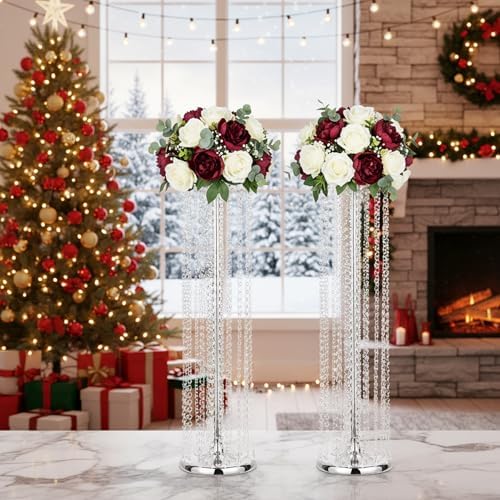 Silver Wedding Vases for Centerpieces - 10pcs of 35.4in Tall Flower Stands in Silver, alternate view 6