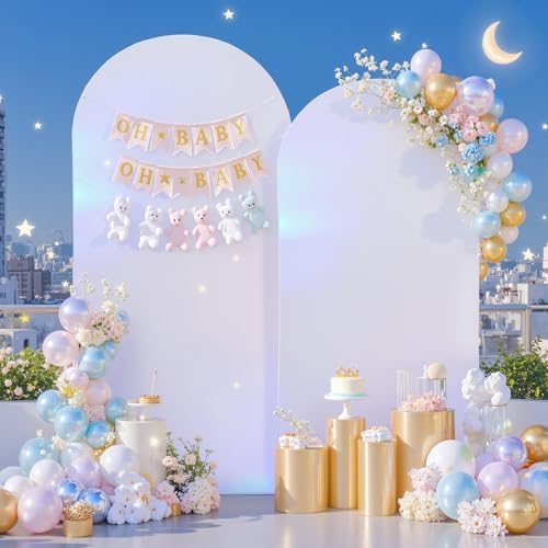 Silver White Arch Covers 7.2 and 6ft Sequin Sparkly Birthday Party Arch Backdrop Covers Set of 2 Spandex Shimmer, alternate
