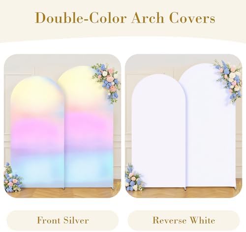 Silver White Arch Covers 7.2 and 6ft Sequin Sparkly Birthday Party Arch Backdrop Covers Set of 2 Spandex Shimmer, alternate