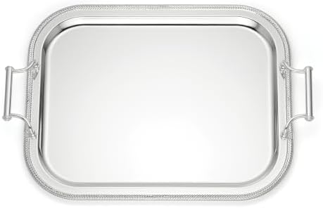 Silverplate Rectangular Serving Tray with Handles, 16-Inch in Metallic