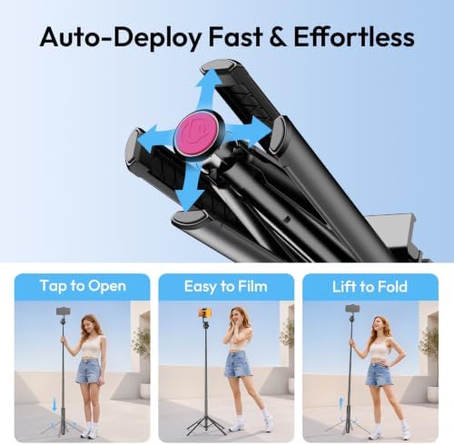 SK32 Selfie Stick w Remote, 71''Auto Open & Lift-Close Phone Tripod, alternate view 4