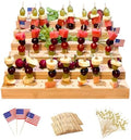 Skewer Holder: Bamboo Six Tier Food Stand with 180 Holes - Includes 200 Pcs Skewer, 100 Pcs US Toothpick Flags