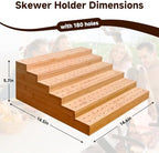 Skewer Holder: Bamboo Six Tier Food Stand with 180 Holes - Includes 200 Pcs Skewer, 100 Pcs US Toothpick Flags, alternate