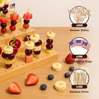 Skewer Holder: Bamboo Six Tier Food Stand with 180 Holes - Includes 200 Pcs Skewer, 100 Pcs US Toothpick Flags, alternate