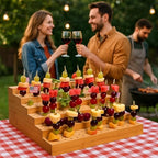 Skewer Holder: Bamboo Six Tier Food Stand with 180 Holes - Includes 200 Pcs Skewer, 100 Pcs US Toothpick Flags, alternate