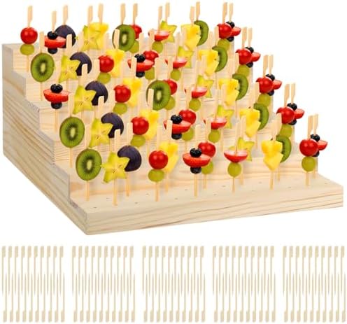 Skewer Holder with 100 Pcs 4.7" Cocktail Pick, 6-tier 156 Holes Fruit Kabobs Appetizer Food Pick Stand and