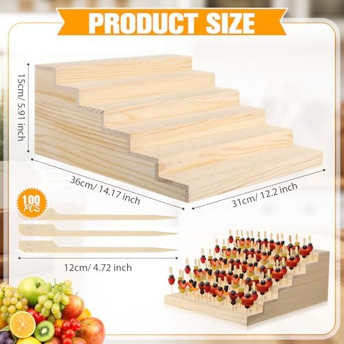 Skewer Holder with 100 Pcs 4.7" Cocktail Pick, 6-tier 156 Holes Fruit Kabobs Appetizer Food Pick Stand and, alternate view 3