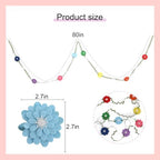 Sky Blue Felt Chrysanthemum Wreath - Sky Blue Leaf Vine Banner, Multi Layer Daisy, Used for Spring Party, alternate view 2