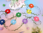 Sky Blue Felt Chrysanthemum Wreath - Sky Blue Leaf Vine Banner, Multi Layer Daisy, Used for Spring Party, alternate view 7