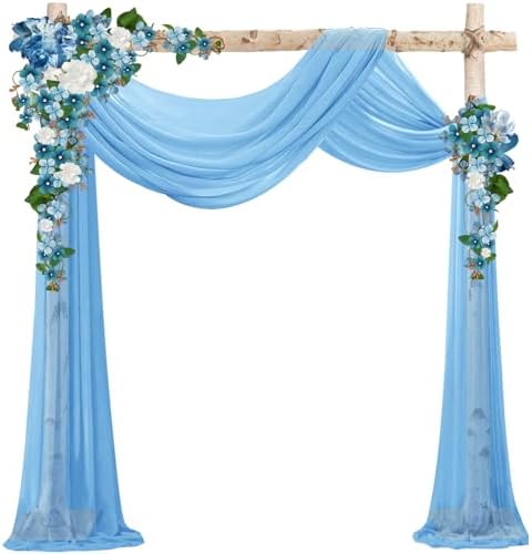 Sky Blue Wedding Arch Draping Fabric Chiffon Fabric, 29in x 18Ft Sheer Chiffon Outdoor Curtain for Wedding
