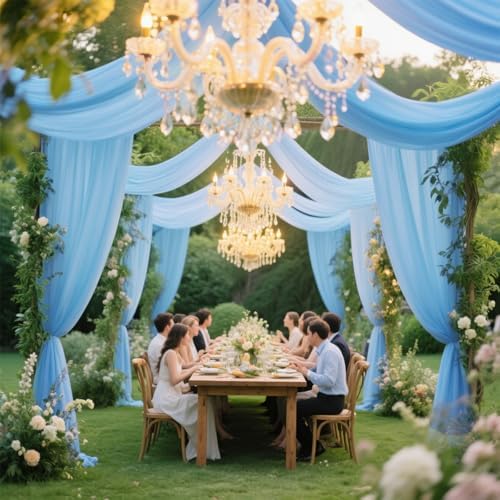 Sky Blue Wedding Arch Draping Fabric Chiffon Fabric, 29in x 18Ft Sheer Chiffon Outdoor Curtain for Wedding, alternate view 4