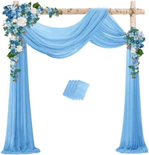 Sky Blue Wedding Arch Draping Fabric Chiffon Fabric, 29in x 18Ft Sheer Chiffon Outdoor Curtain for Wedding