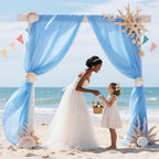 Sky Blue Wedding Arch Draping Fabric Chiffon Fabric, 29in x 18Ft Sheer Chiffon Outdoor Curtain for Wedding, alternate view 6