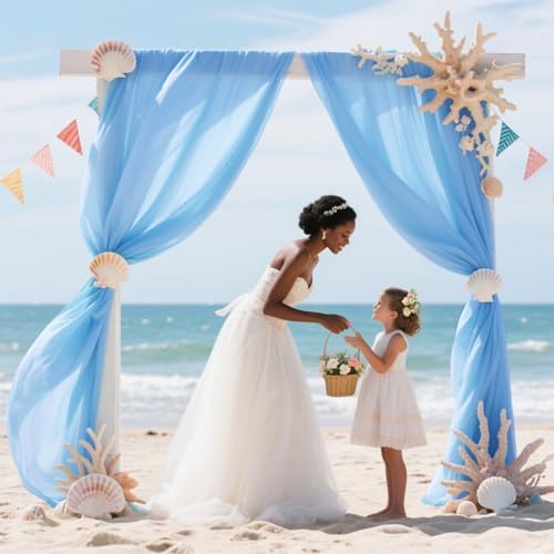 Sky Blue Wedding Arch Draping Fabric Chiffon Fabric, 29in x 18Ft Sheer Chiffon Outdoor Curtain for Wedding, alternate view 6