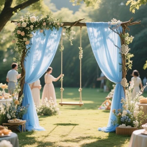 Sky Blue Wedding Arch Draping Fabric Chiffon Fabric, 29in x 18Ft Sheer Chiffon Outdoor Curtain for Wedding, alternate view 4