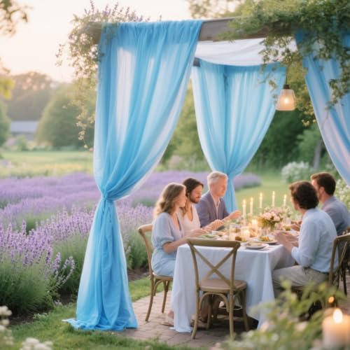 Sky Blue Wedding Arch Draping Fabric Chiffon Fabric, 29in x 18Ft Sheer Chiffon Outdoor Curtain for Wedding, alternate view 5