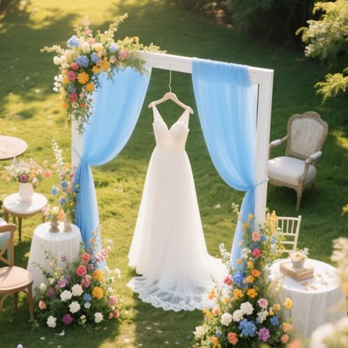 Sky Blue Wedding Arch Draping Fabric Chiffon Fabric, 29in x 18Ft Sheer Chiffon Outdoor Curtain for Wedding, alternate view 7