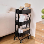 Slim 3-Tier Rolling Utility Cart with Extra Hook, Black in Black, alternate view 2
