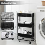 Slim 3-Tier Rolling Utility Cart with Extra Hook, Black in Black, alternate view 3