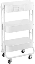 Slim 3-Tier Rolling Utility Cart with Extra Hook, White in White