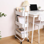 Slim 3-Tier Rolling Utility Cart with Extra Hook, White in White, alternate view 4