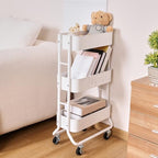 Slim 3-Tier Rolling Utility Cart with Extra Hook, White in White, alternate view 5