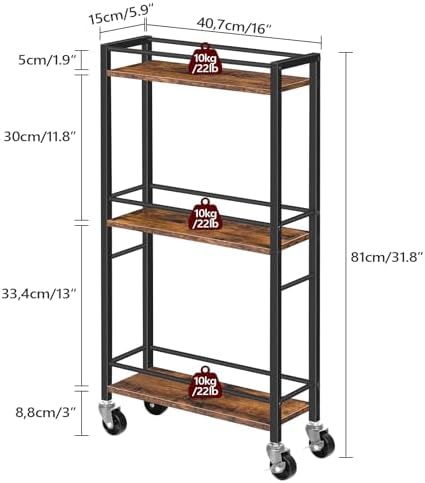 Slim Rolling Cart, Mobile Kitchen Cart on Wheels, Narrow Storage Cart for Small Space, Small Bar Cart, for, alternate view 2