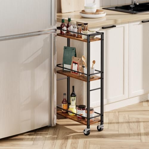 Slim Rolling Cart, Mobile Kitchen Cart on Wheels, Narrow Storage Cart for Small Space, Small Bar Cart, for, alternate view 3