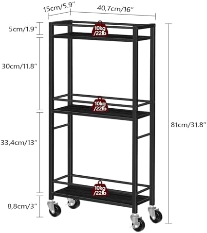 Slim Rolling Cart, Mobile Kitchen Cart on Wheels, Narrow Storage Cart for Small Space, Small Bar Cart, for, alternate view 2